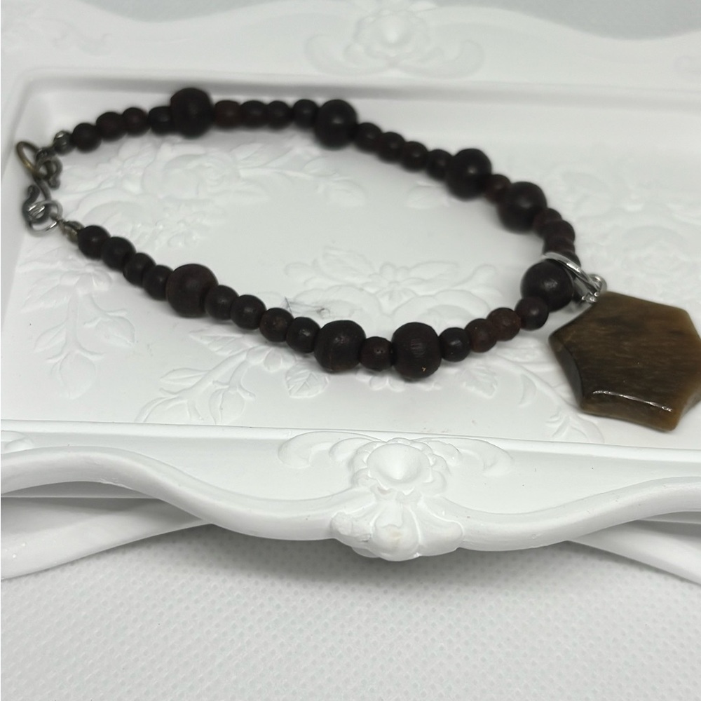 Upcycled Vintage wooden Beaded Tiger’s Eye Bracelet - Picture 1 of 4